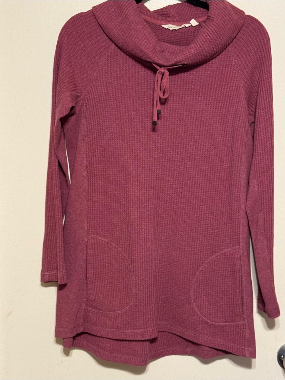 Soft Surroundings Mauve Waffle Knit Cotton Blend Relaxed Cowl Neck Tunic